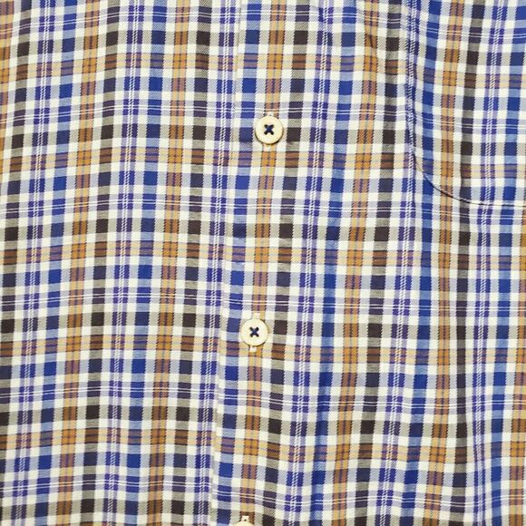 Peter Millar Shirt Mens Large Tan Blue Plaid Lightweight Collared Button Down - Picture 7 of 10